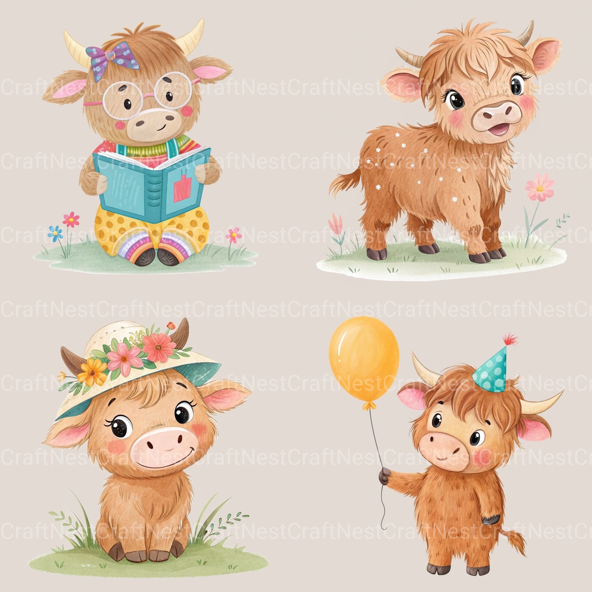 Highland Calf Clipart Bundle