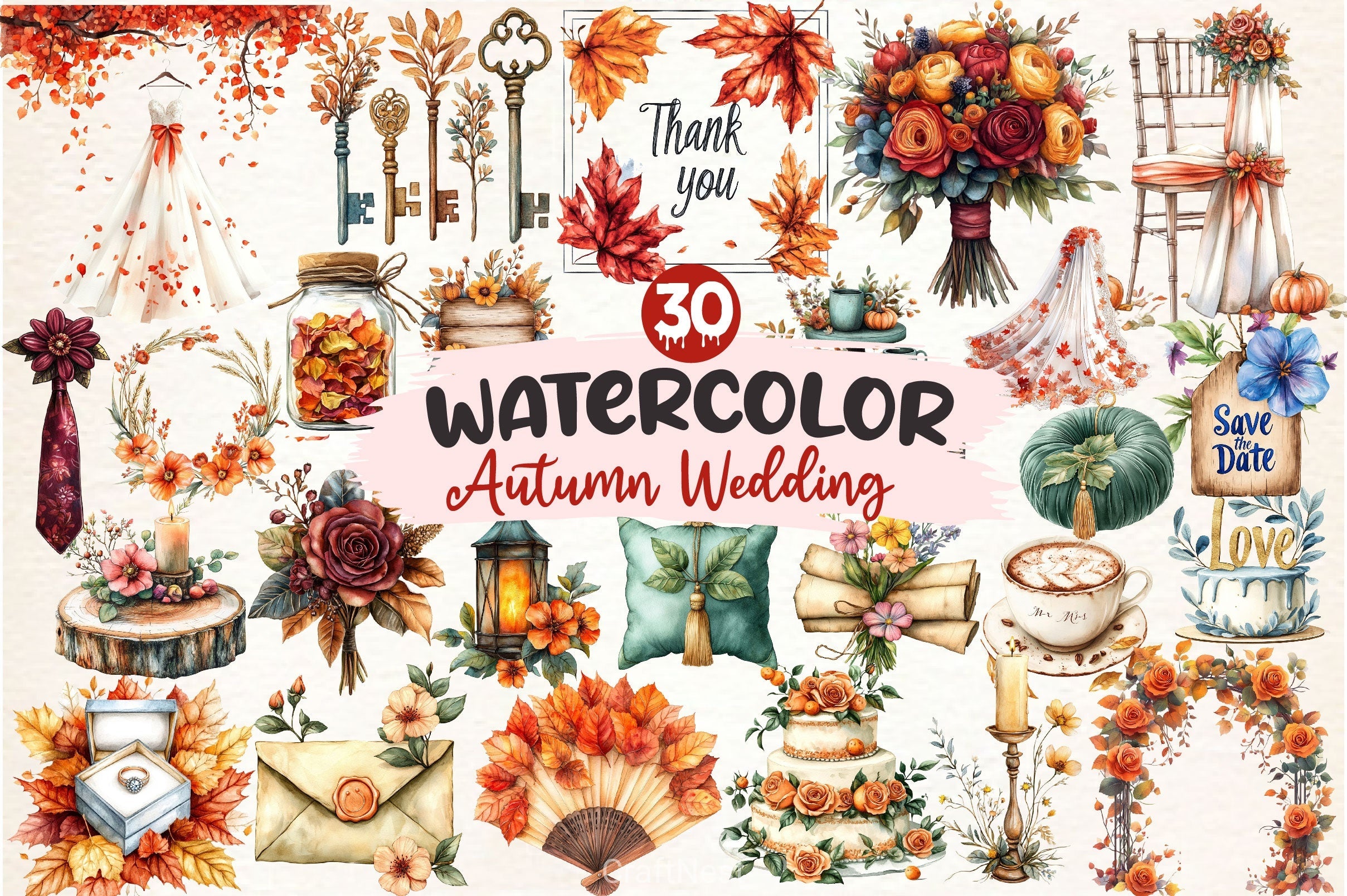 Autumn Wedding Clipart Bundle 2