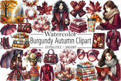 Burgundy Autumn Clipart Bundle 4 - CraftNest - Digital Crafting and Art