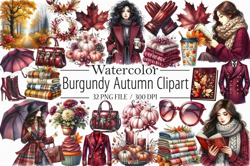 Burgundy Autumn Clipart Bundle 4 - CraftNest - Digital Crafting and Art