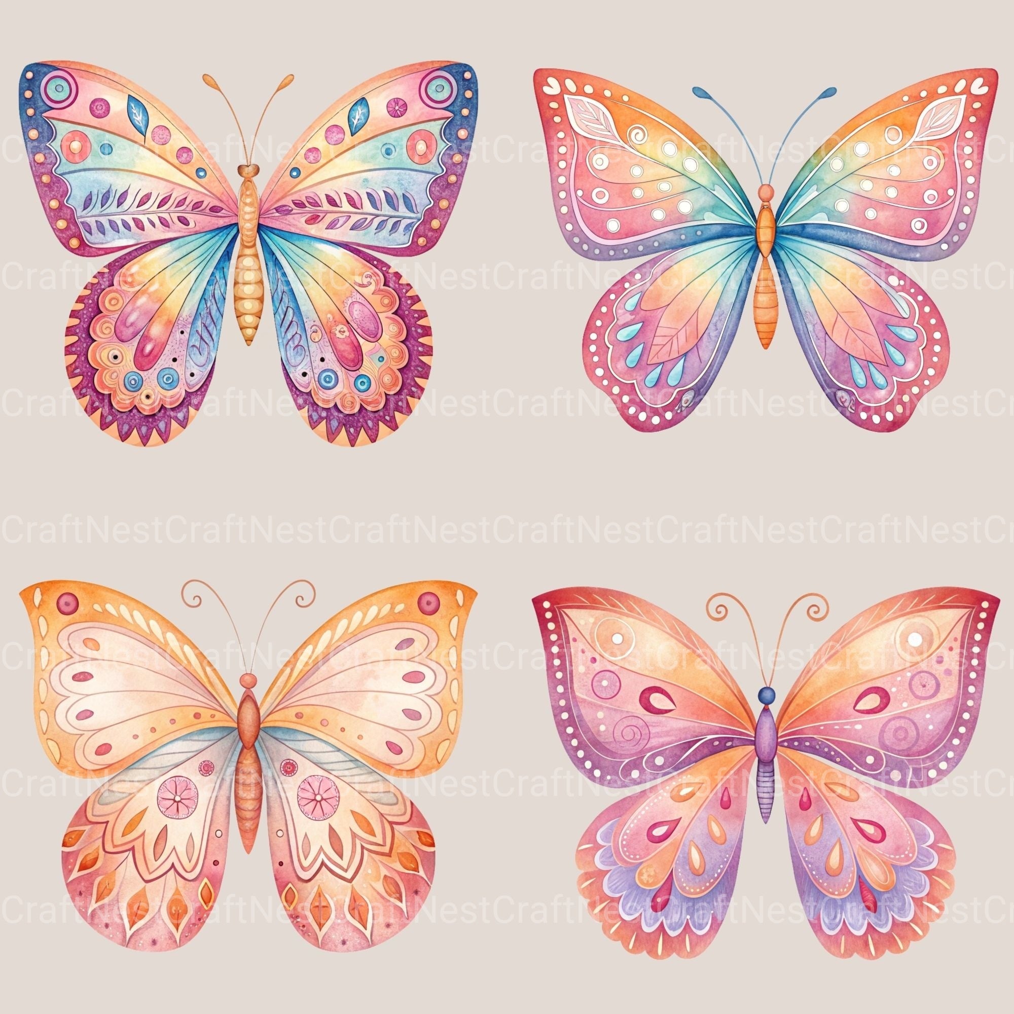 Boho Butterflies Clipart Bundle 1