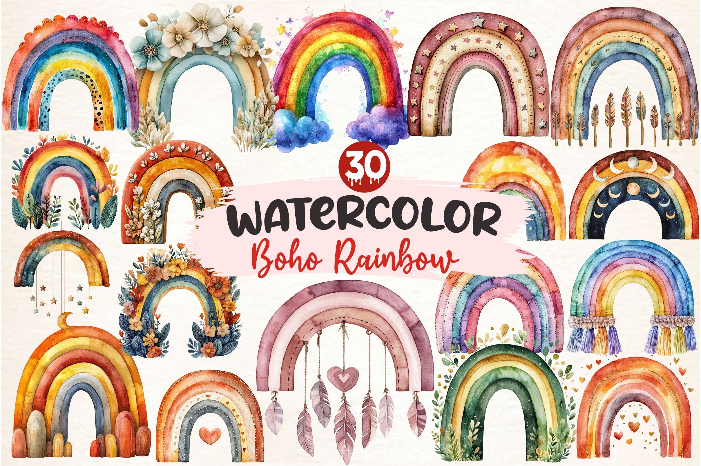 Boho Rainbow Clipart Bundle 2