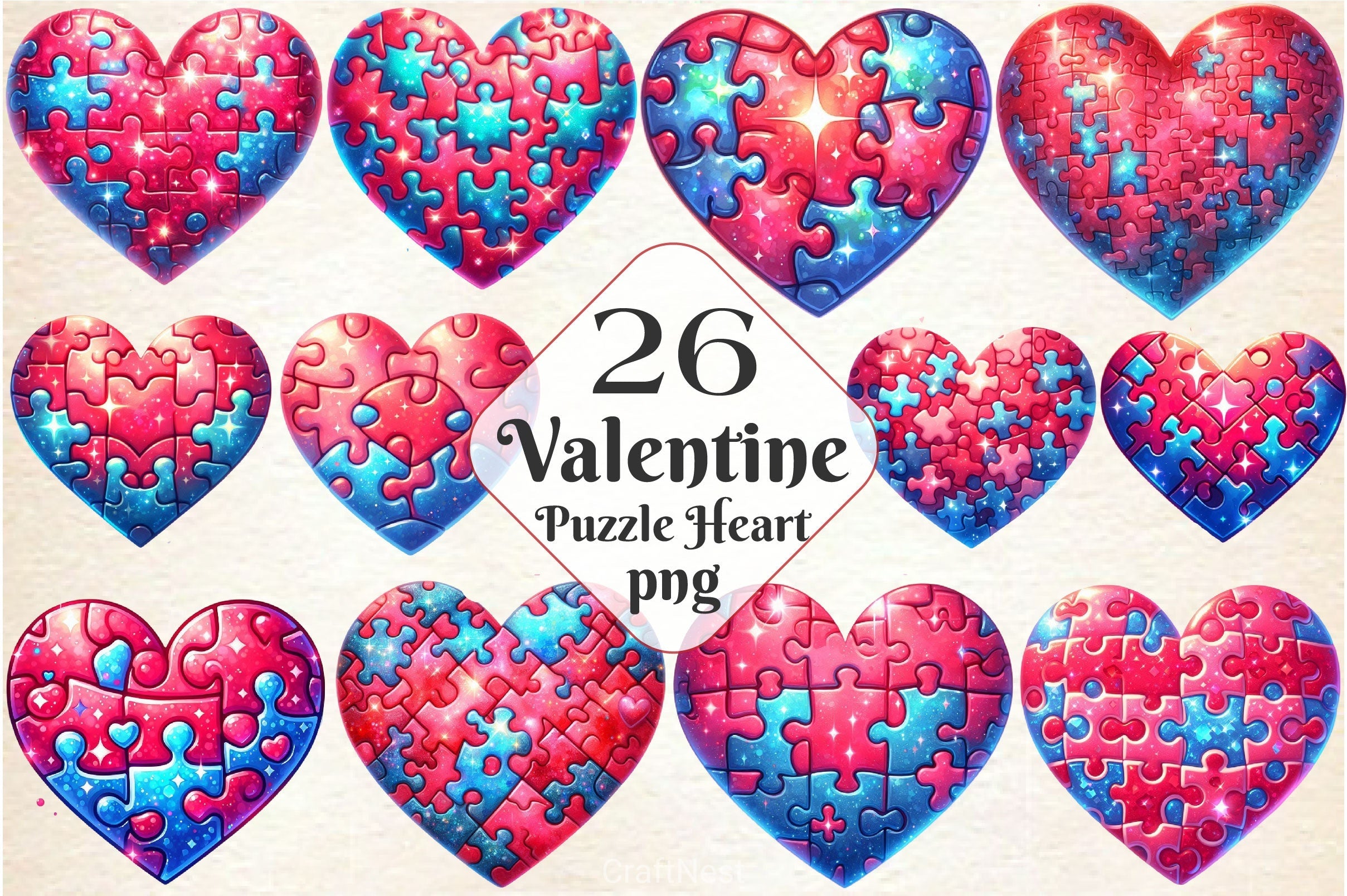 Valentine Puzzle Heart Clipart Bundle