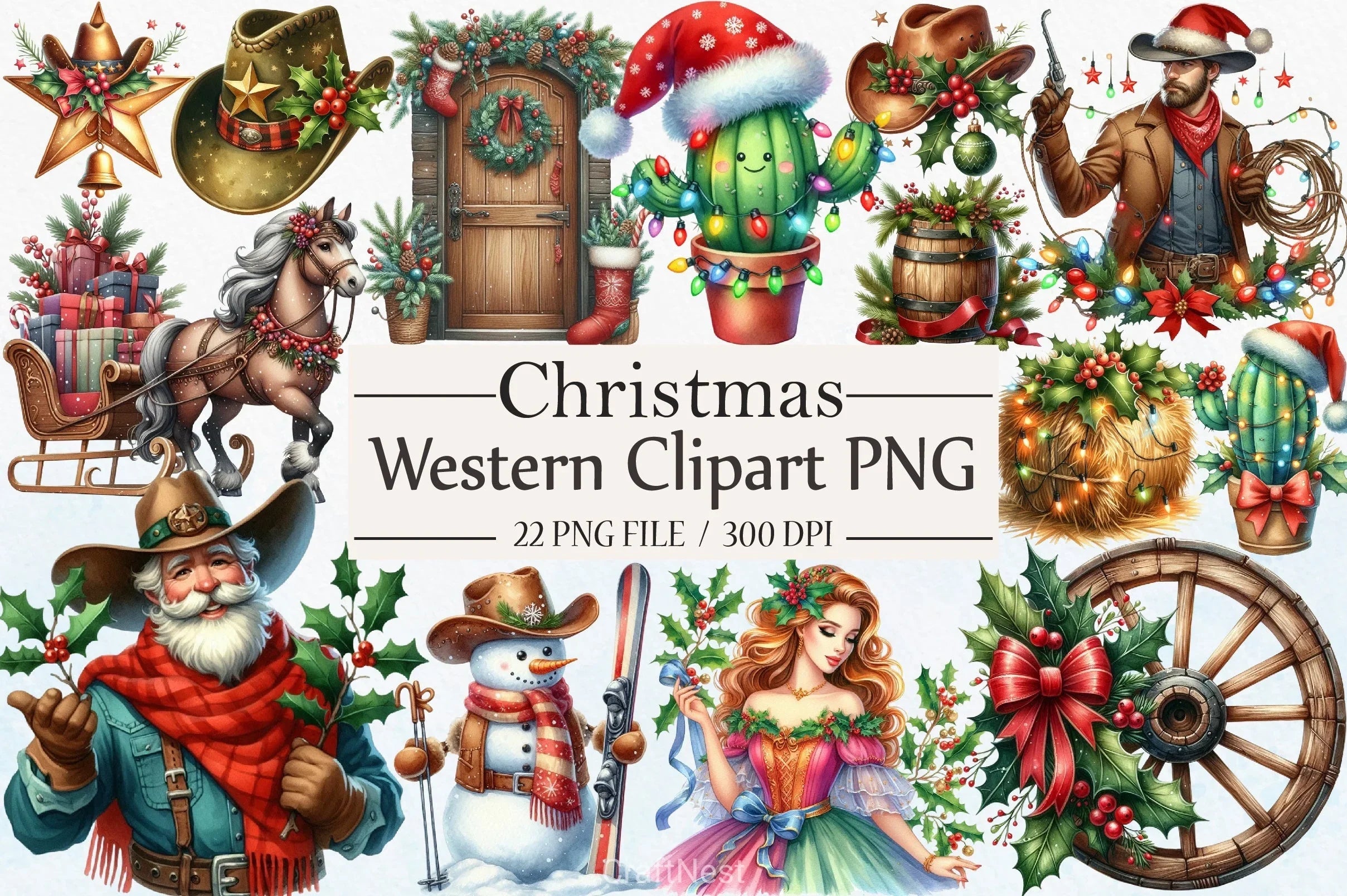 Western Christmas Clipart Bundle - CraftNest - Digital Crafting and Art