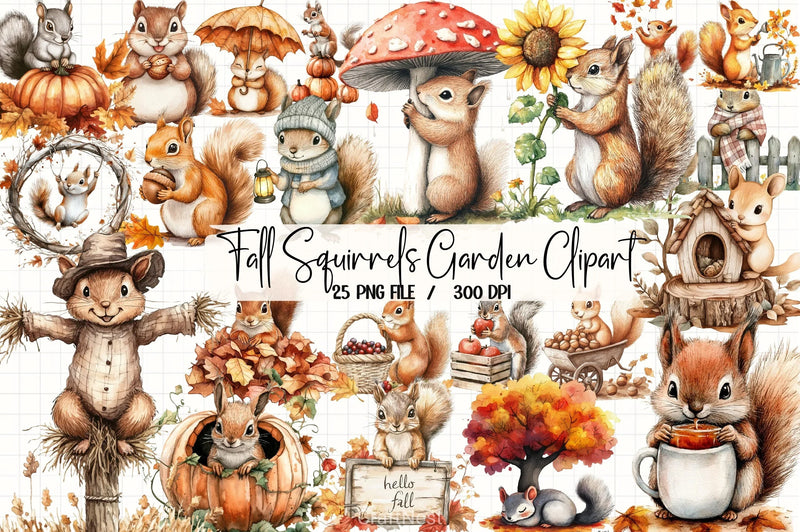 Fall Squirrels Clipart Bundle - CraftNest - Digital Crafting and Art
