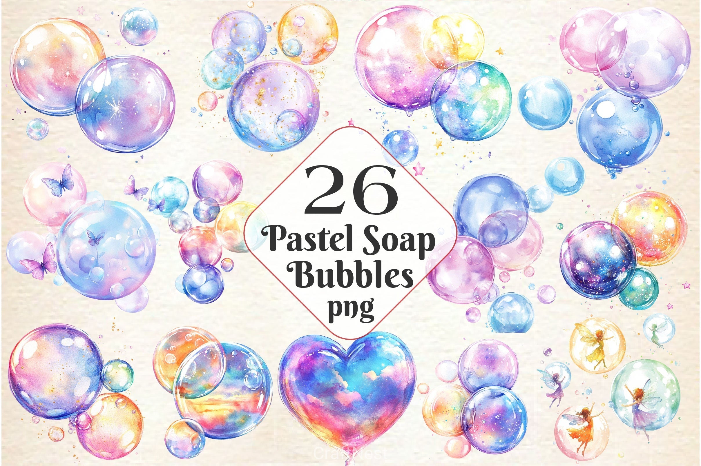 Pastel Soap Bubbles Clipart Bundle 2