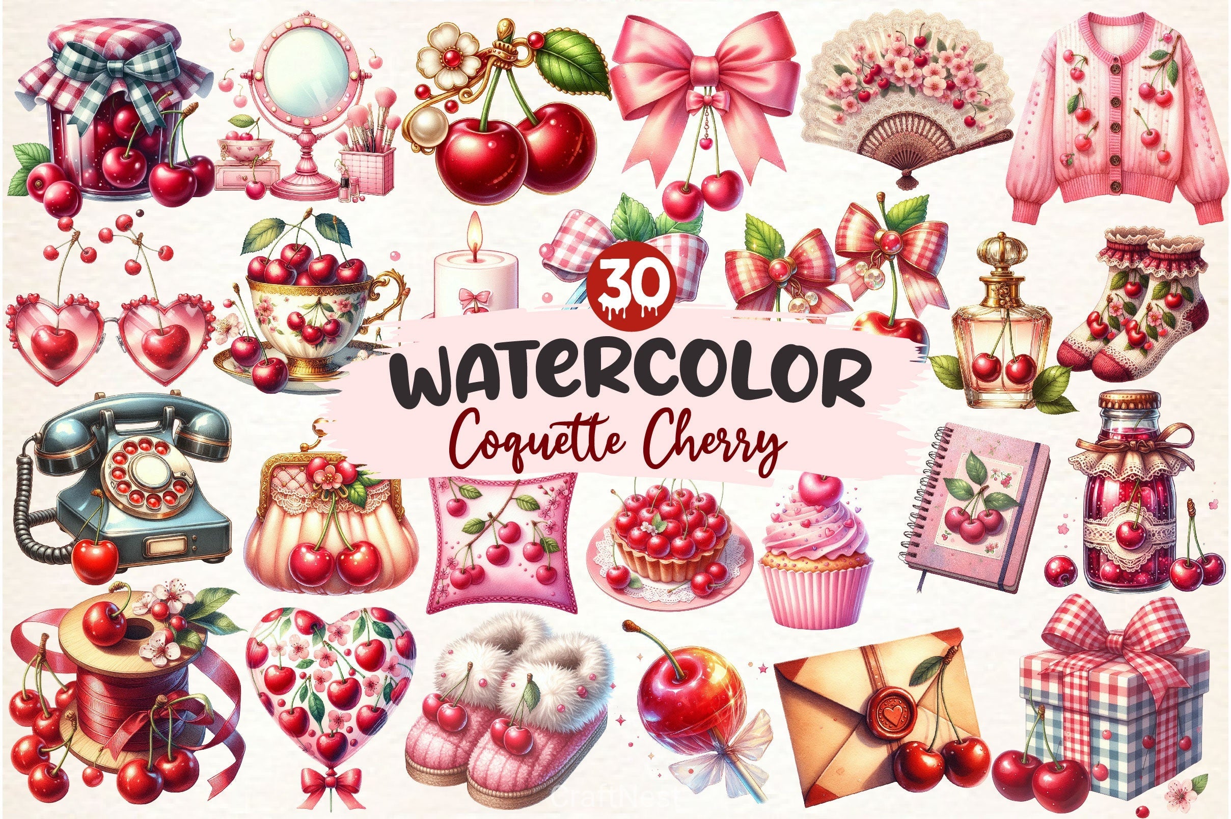 Coquette Cherry Clipart Bundle