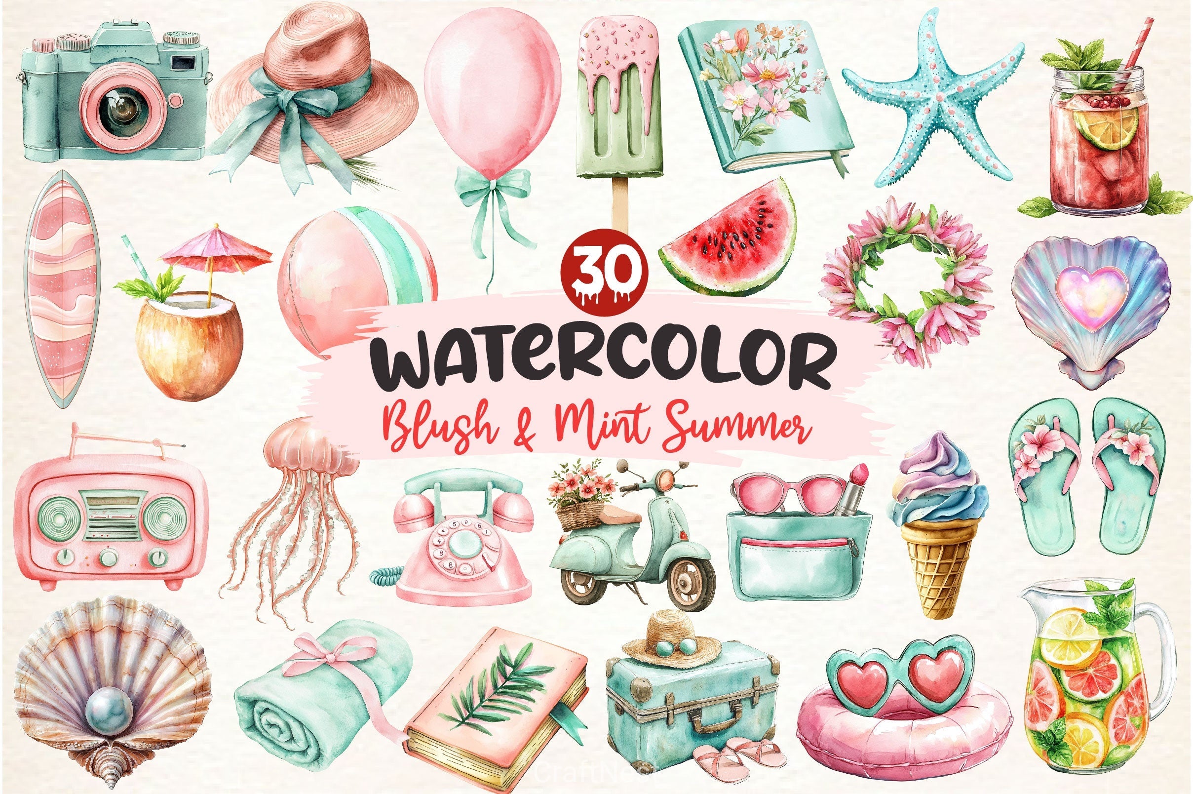Blush Mint Summer Clipart Bundle