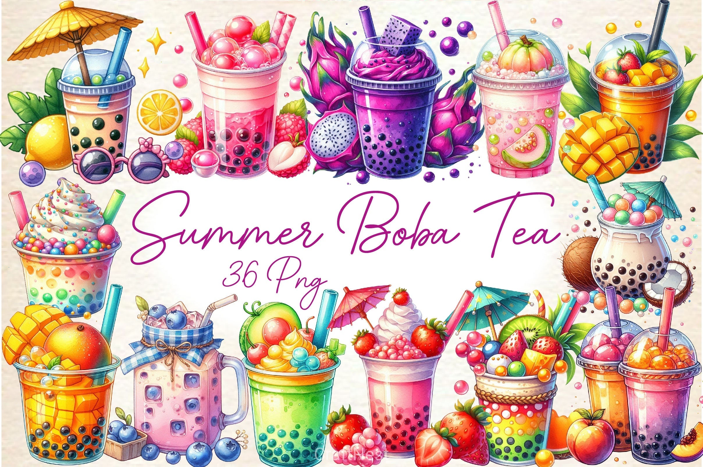 Summer Boba Tea Clipart Bundle