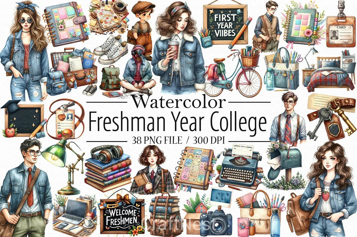 Freshman Year College Clipart Bundle - CraftNest - Digital Crafting and Art