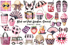 Black & Pink Gingham Clipart Bundle - CraftNest - Digital Crafting and Art