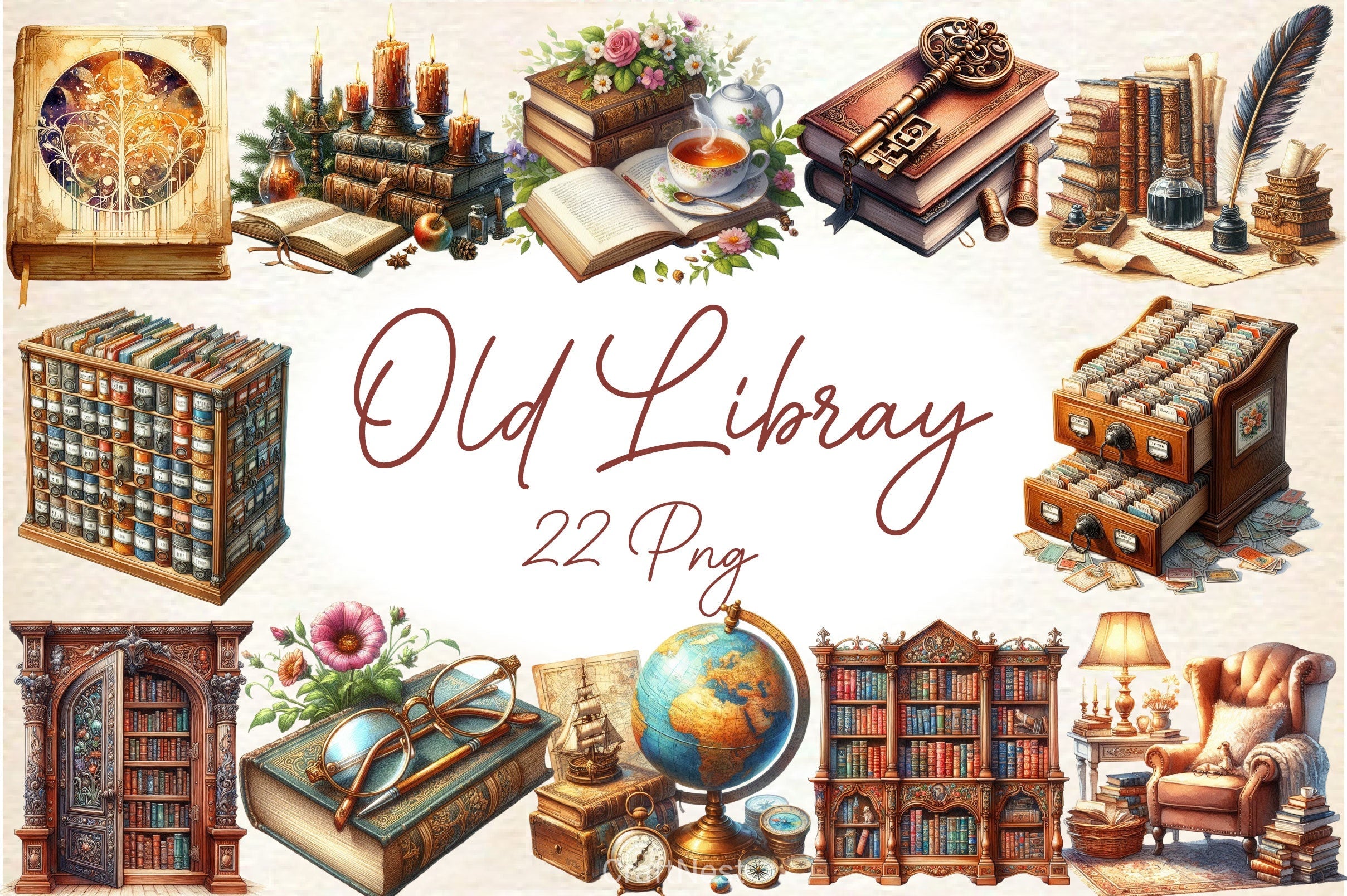 Old Library Clipart Bundle 2