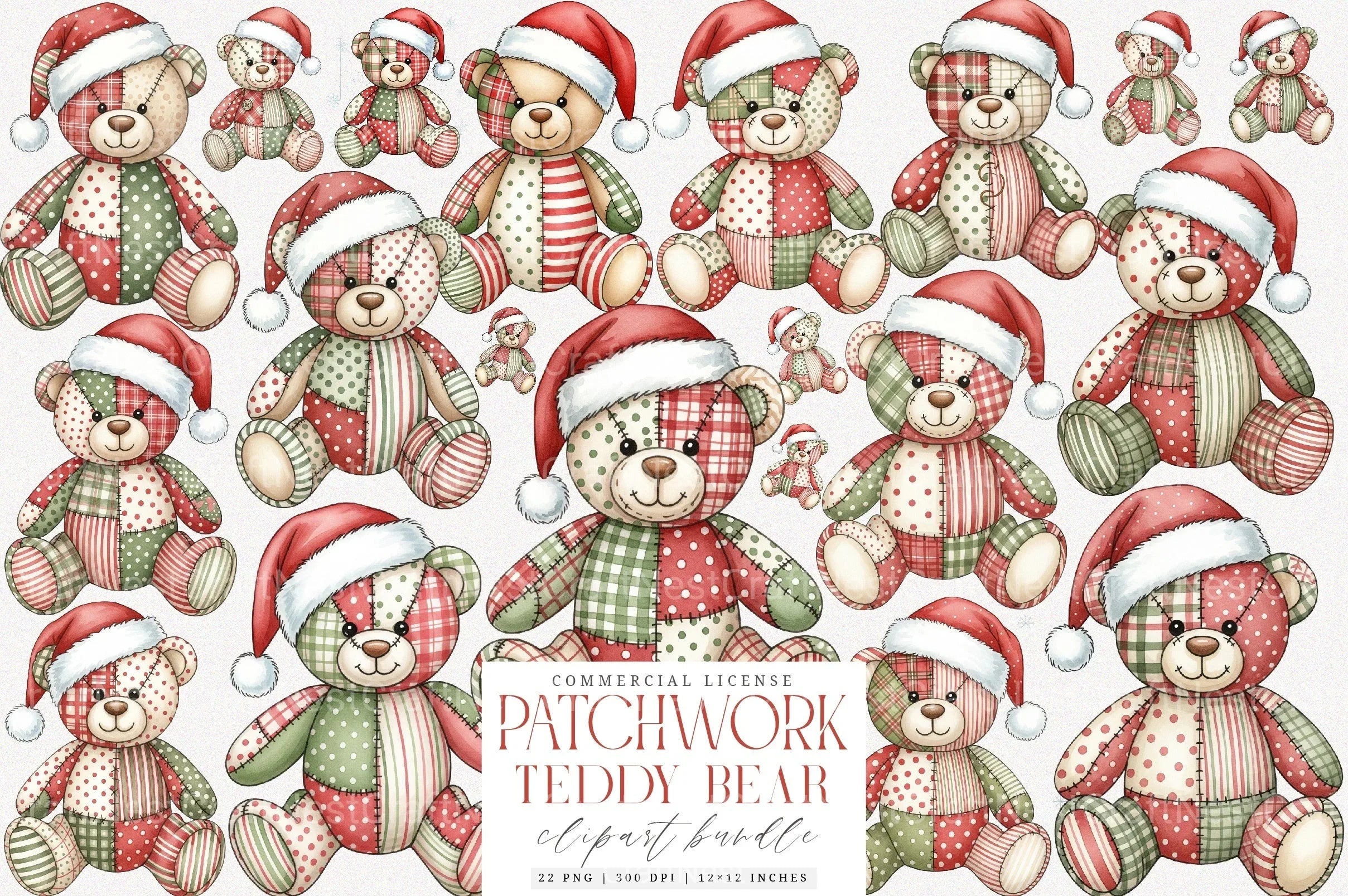 Patchwork Teddy Bear Clipart Bundle - CraftNest - Digital Crafting and Art