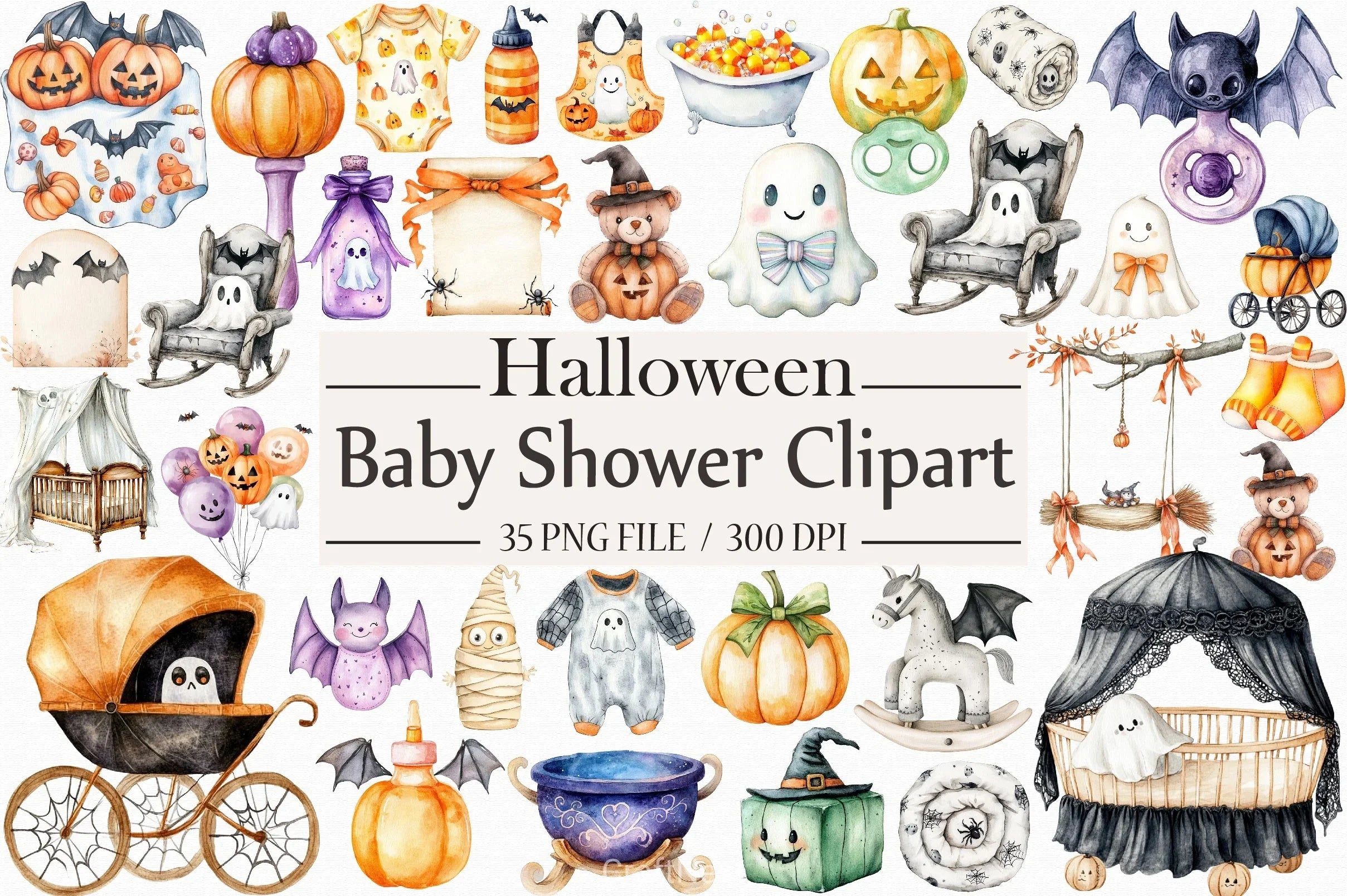 Halloween Baby Shower Clipart Bundle - CraftNest - Digital Crafting and Art