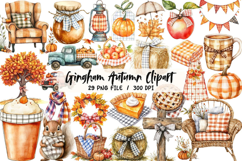Gingham Autumn Clipart Bundle 5 - CraftNest - Digital Crafting and Art
