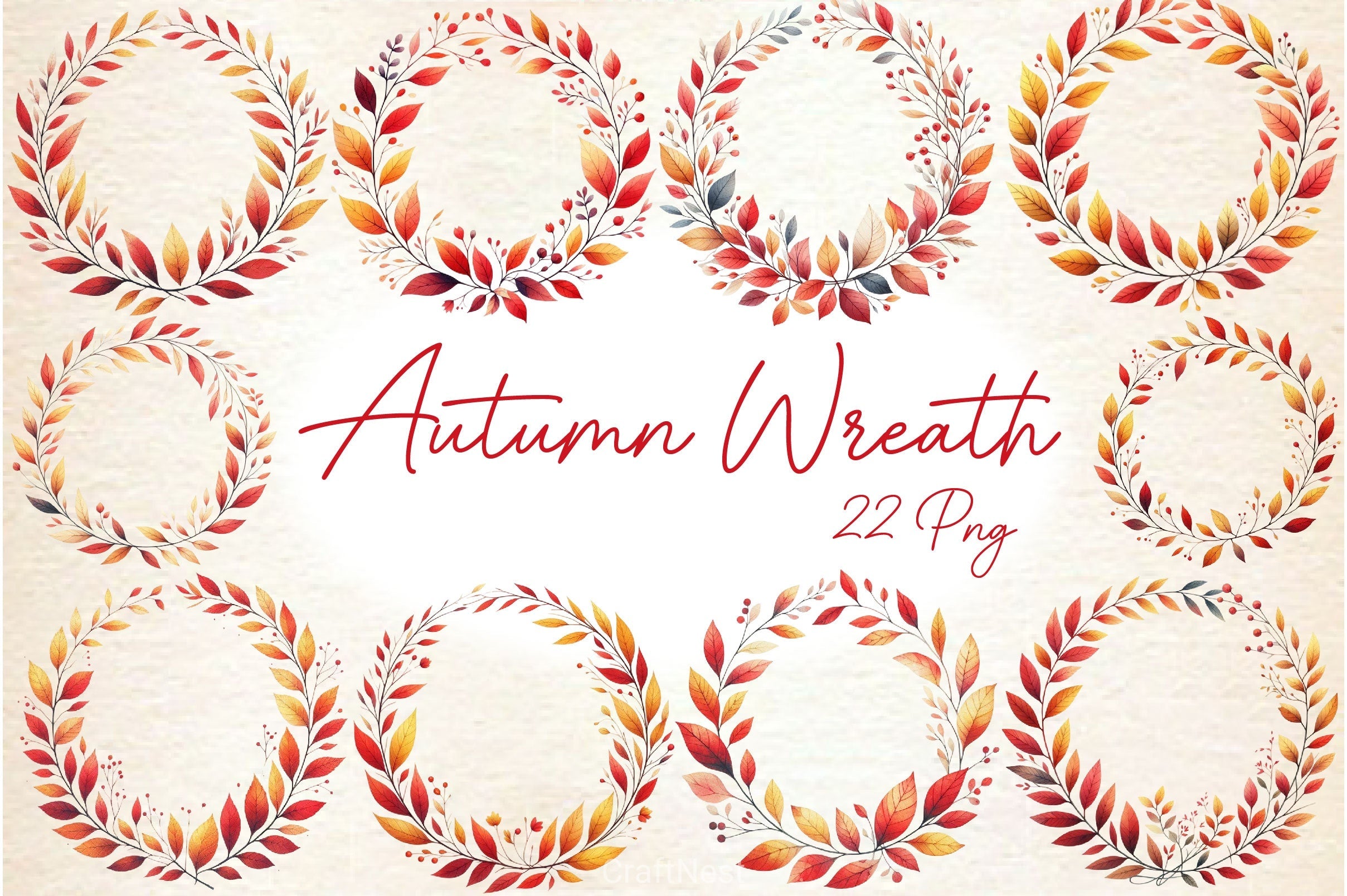 Minimalist Autumn Wreath Clipart Bundle