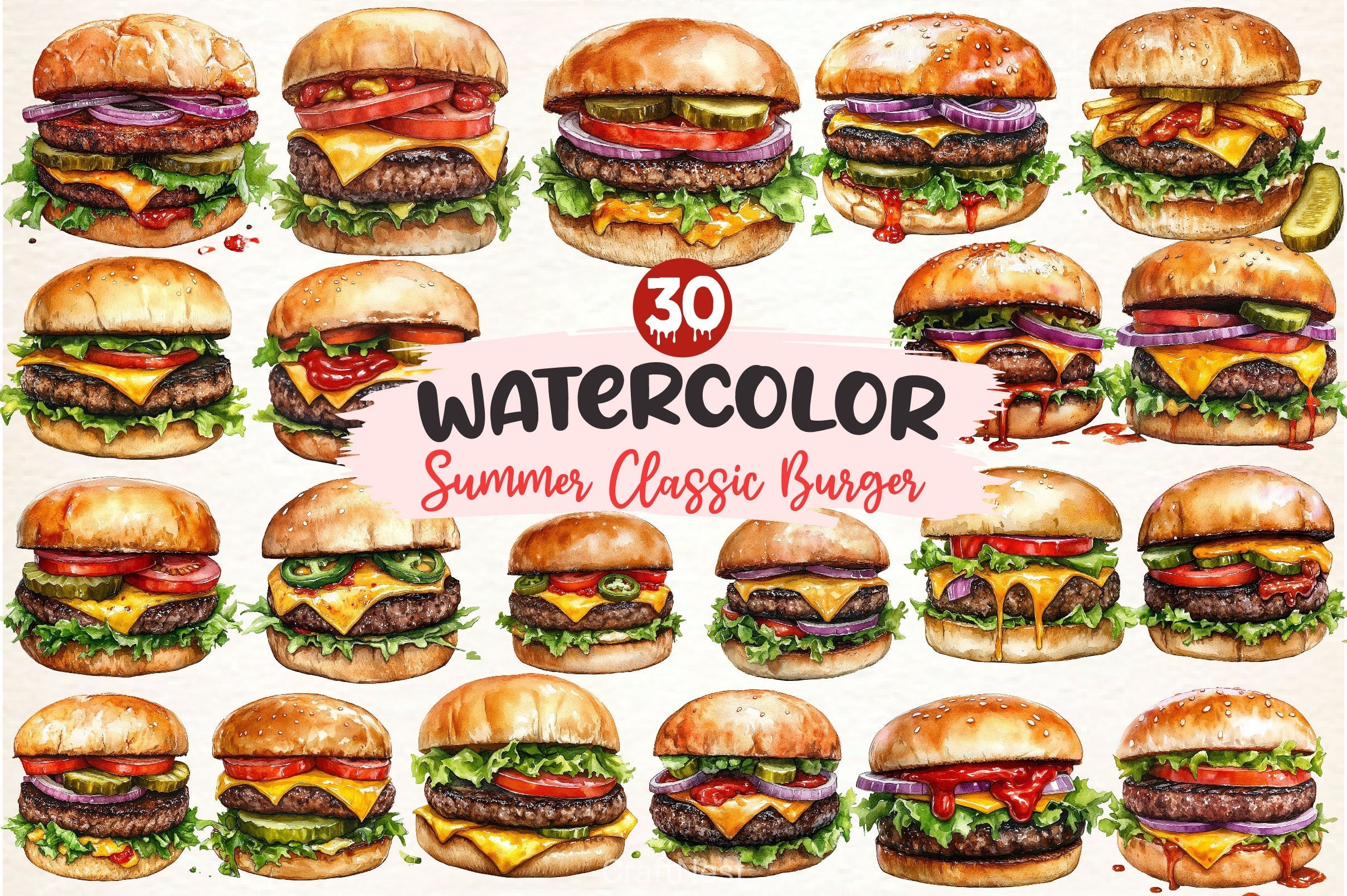 Summer Classic Burger Clipart Bundle
