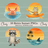 Retro Sunset & Animals Clipart Bundle