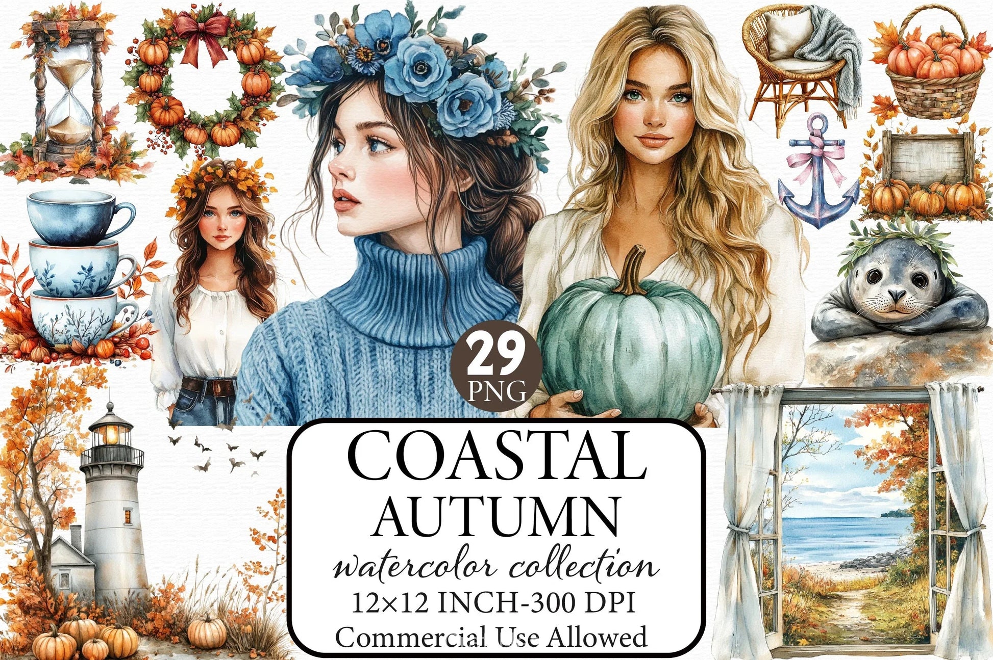 Coastal Autumn Clipart Bundle - CraftNest - Digital Crafting and Art