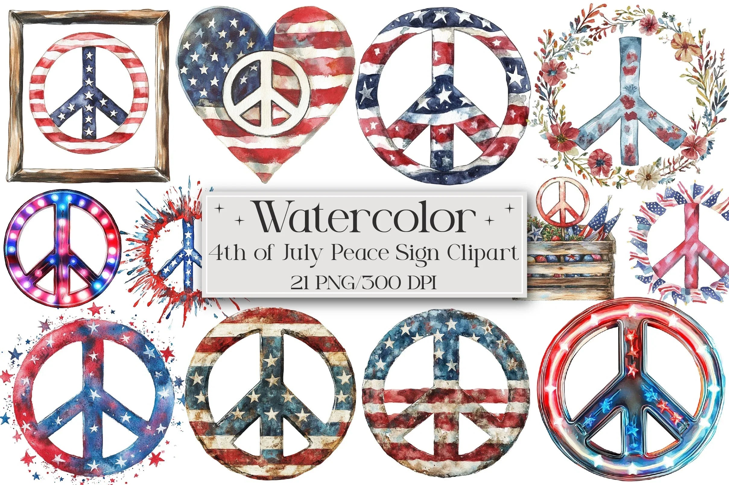 4th of July Peace Sign Clipart Bundle - CraftNest - Digital Crafting and Art