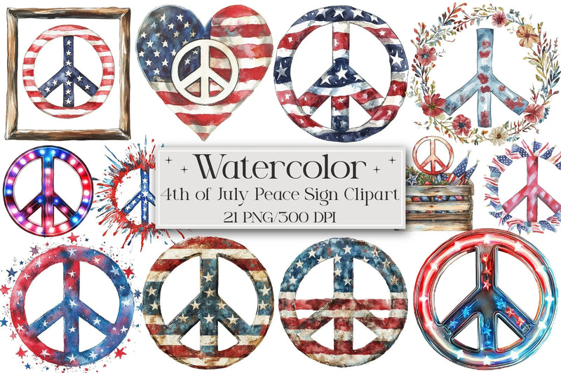 4th of July Peace Sign Clipart Bundle - CraftNest - Digital Crafting and Art