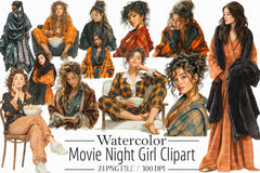 Halloween Movie Night Girl Clipart Bundle - CraftNest - Digital Crafting and Art