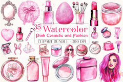 Pink Fashion & Cosmetic Clipart Bundle - CraftNest - Digital Crafting and Art