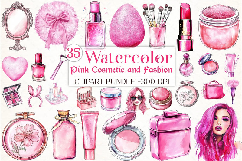 Pink Fashion & Cosmetic Clipart Bundle - CraftNest - Digital Crafting and Art