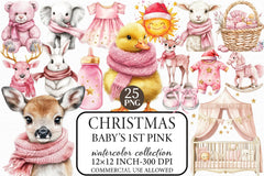 Baby's 1st Pink Christmas Clipart Bundle - CraftNest - Digital Crafting and Art