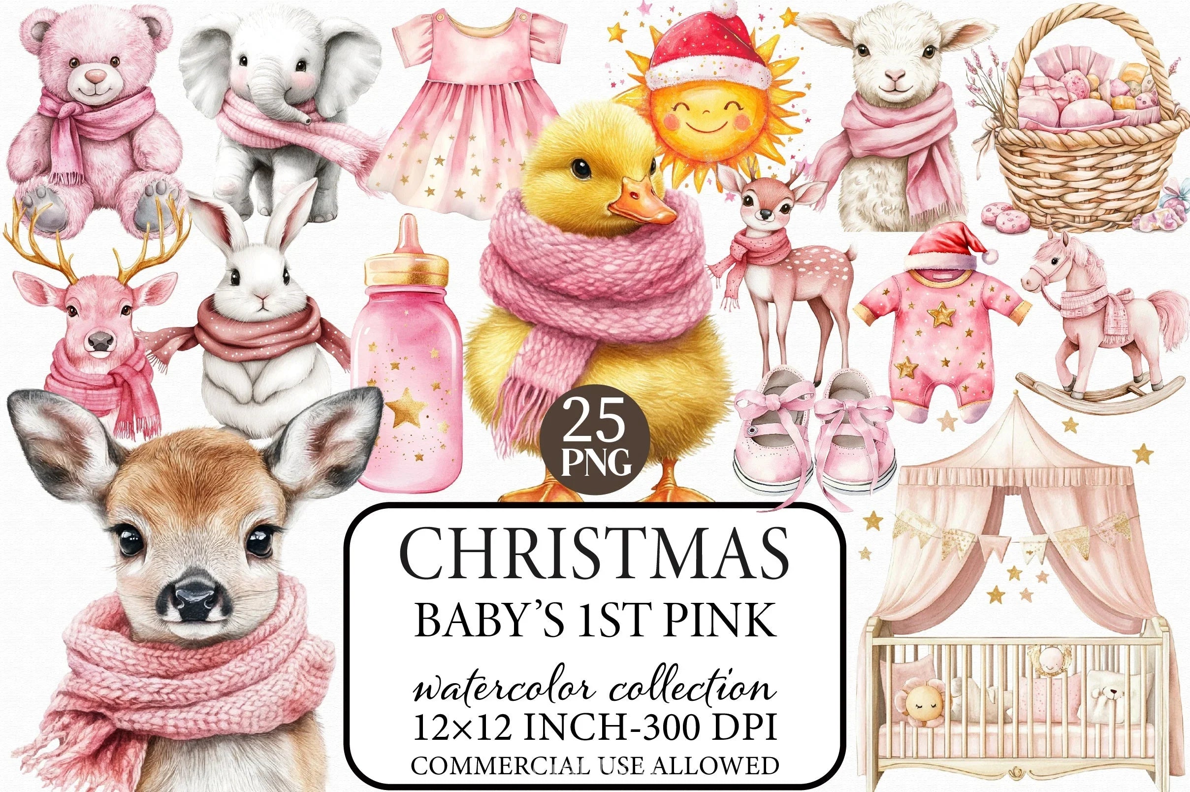 Baby's 1st Pink Christmas Clipart Bundle - CraftNest - Digital Crafting and Art