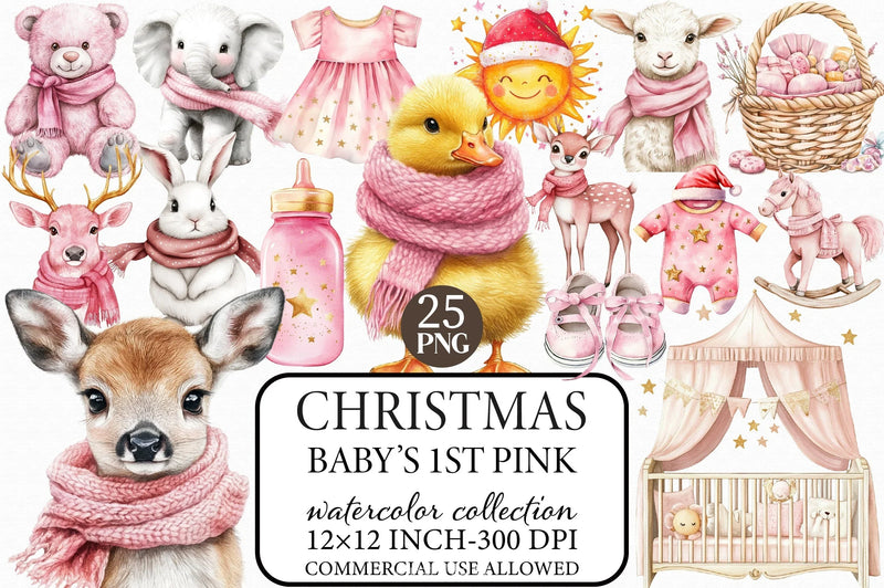 Baby's 1st Pink Christmas Clipart Bundle - CraftNest - Digital Crafting and Art