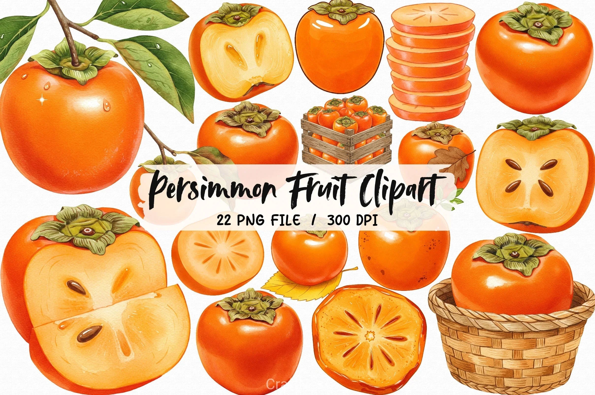 Persimmon Fruit Clipart Bundle 1 - CraftNest - Digital Crafting and Art