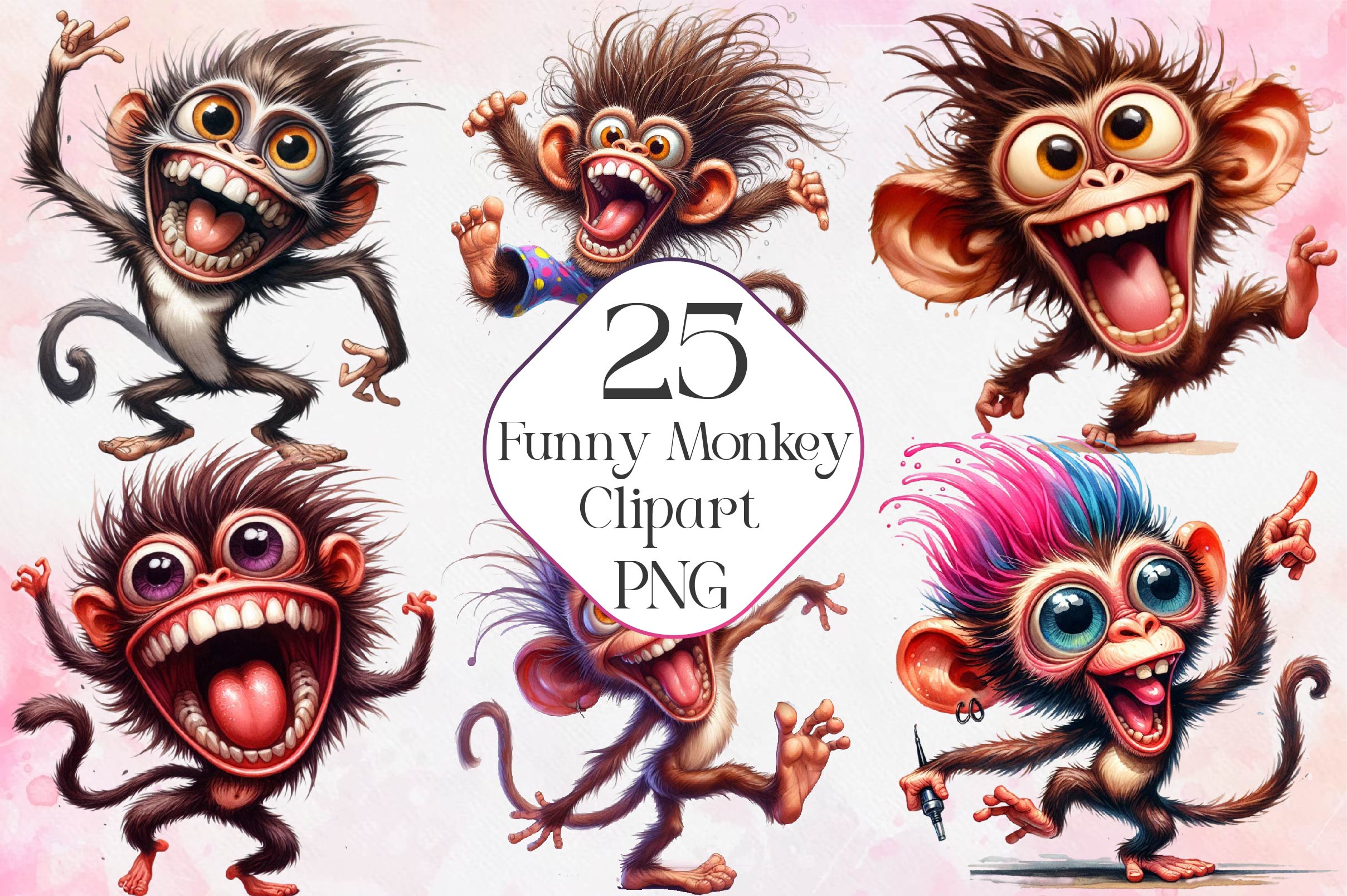 Funny Monkey Clipart Bundle