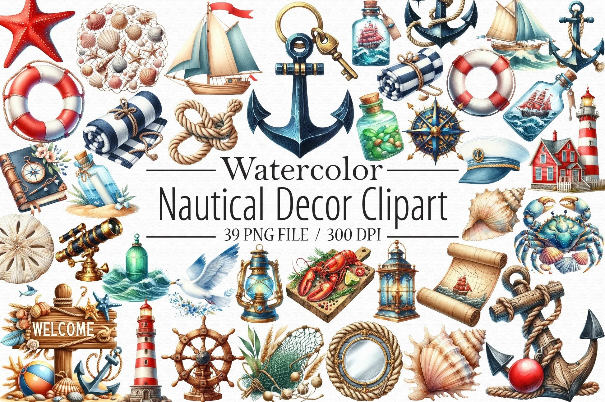 Nautical Decor Clipart Bundle - CraftNest - Digital Crafting and Art