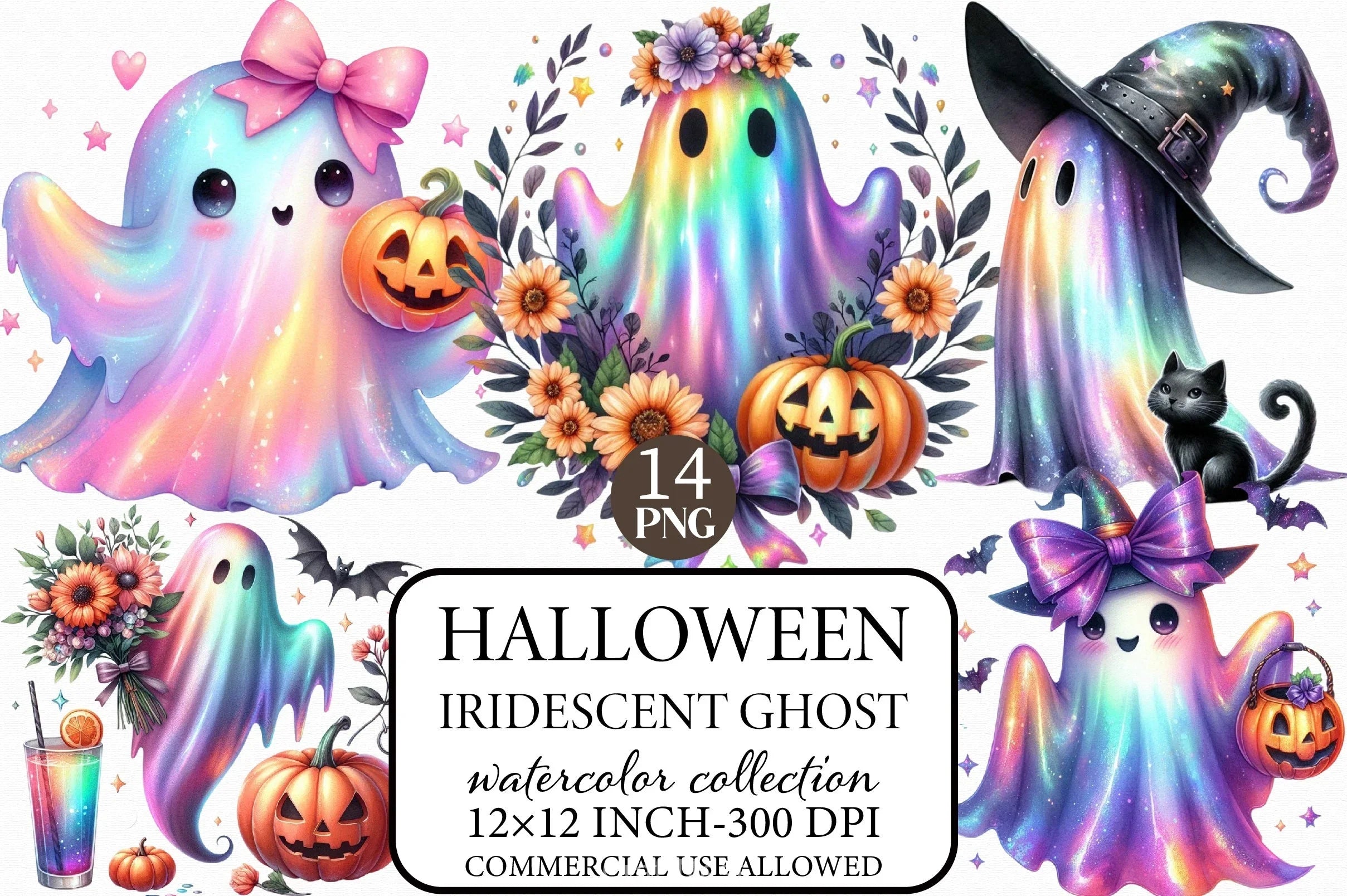 Halloween Iridescent Ghost Clipart Bundle - CraftNest - Digital Crafting and Art