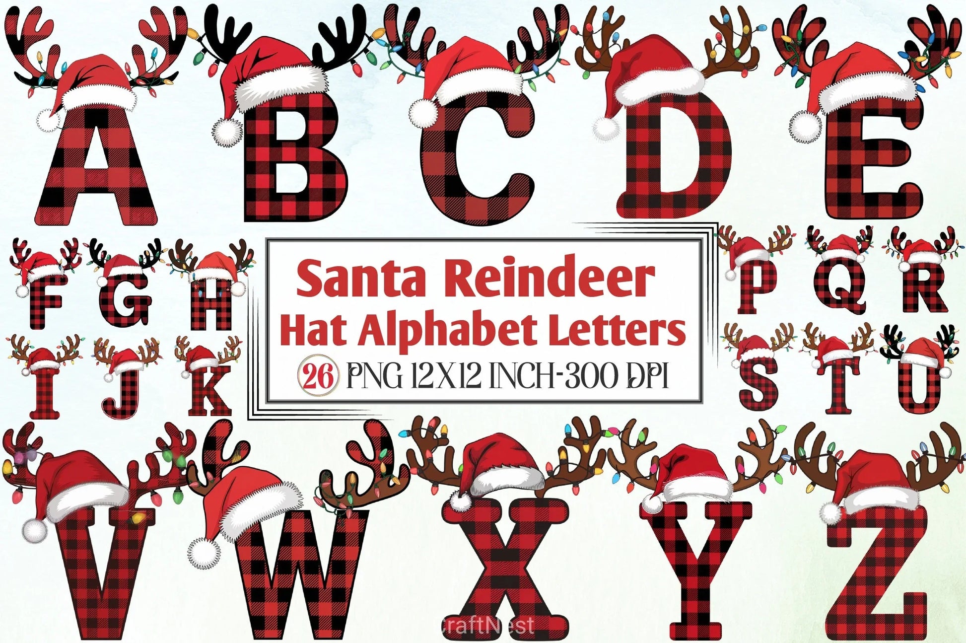 Santa Reindeer Hat Alphabet Clipart Bundle - CraftNest - Digital Crafting and Art