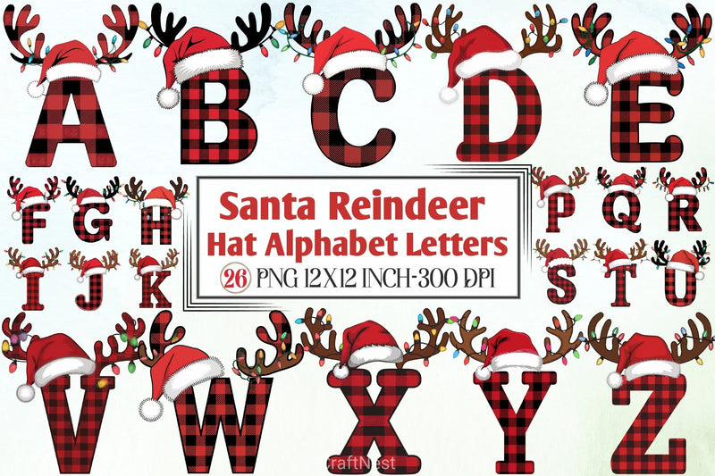 Santa Reindeer Hat Alphabet Clipart Bundle - CraftNest - Digital Crafting and Art