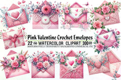 Pink Valentine Crochet Envelopes Clipart Bundle - CraftNest - Digital Crafting and Art