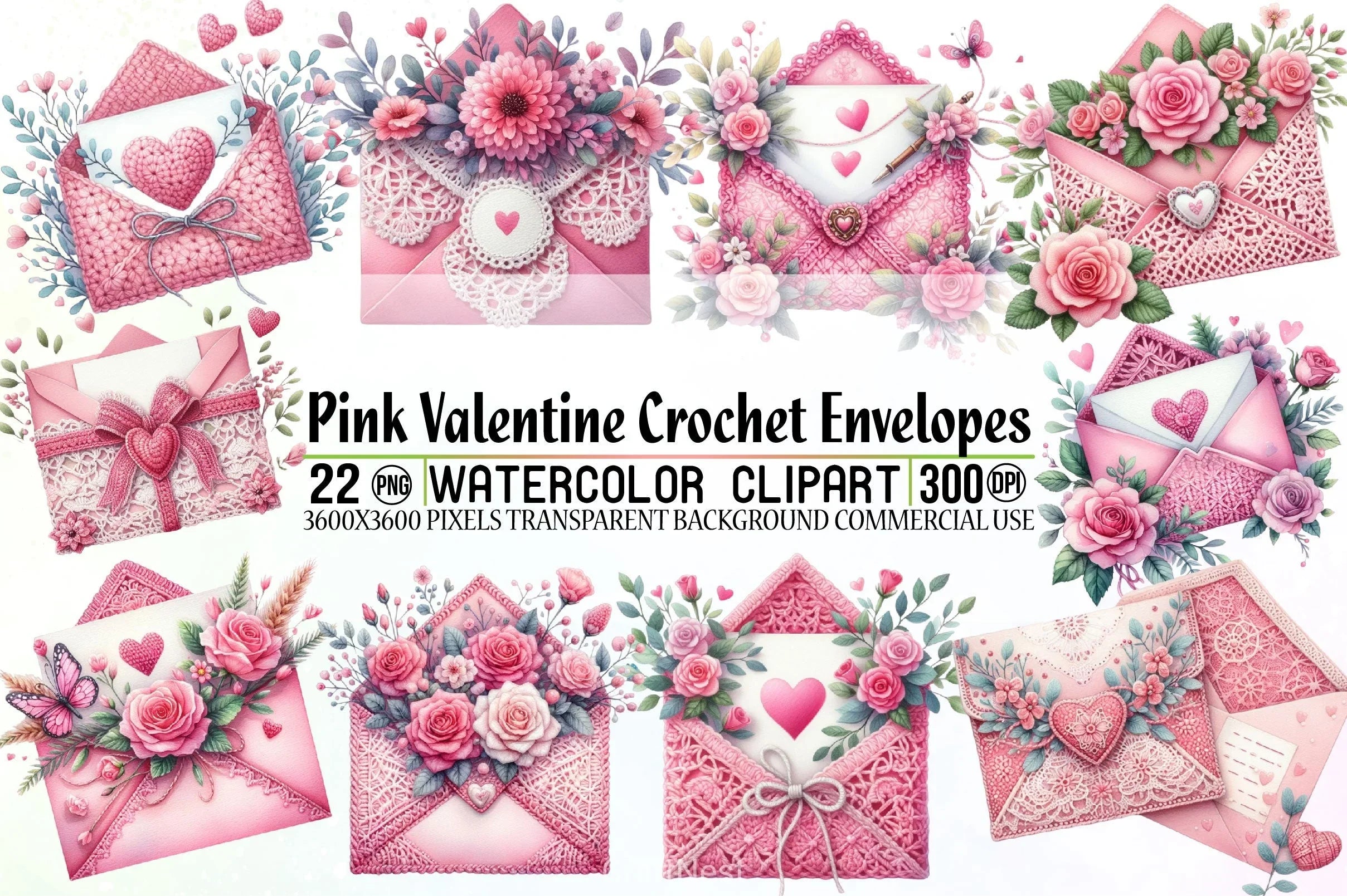 Pink Valentine Crochet Envelopes Clipart Bundle - CraftNest - Digital Crafting and Art
