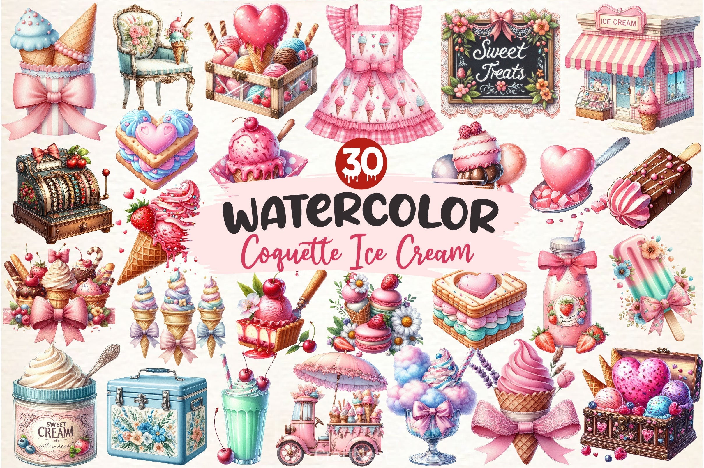 Coquette Ice Cream Clipart Bundle
