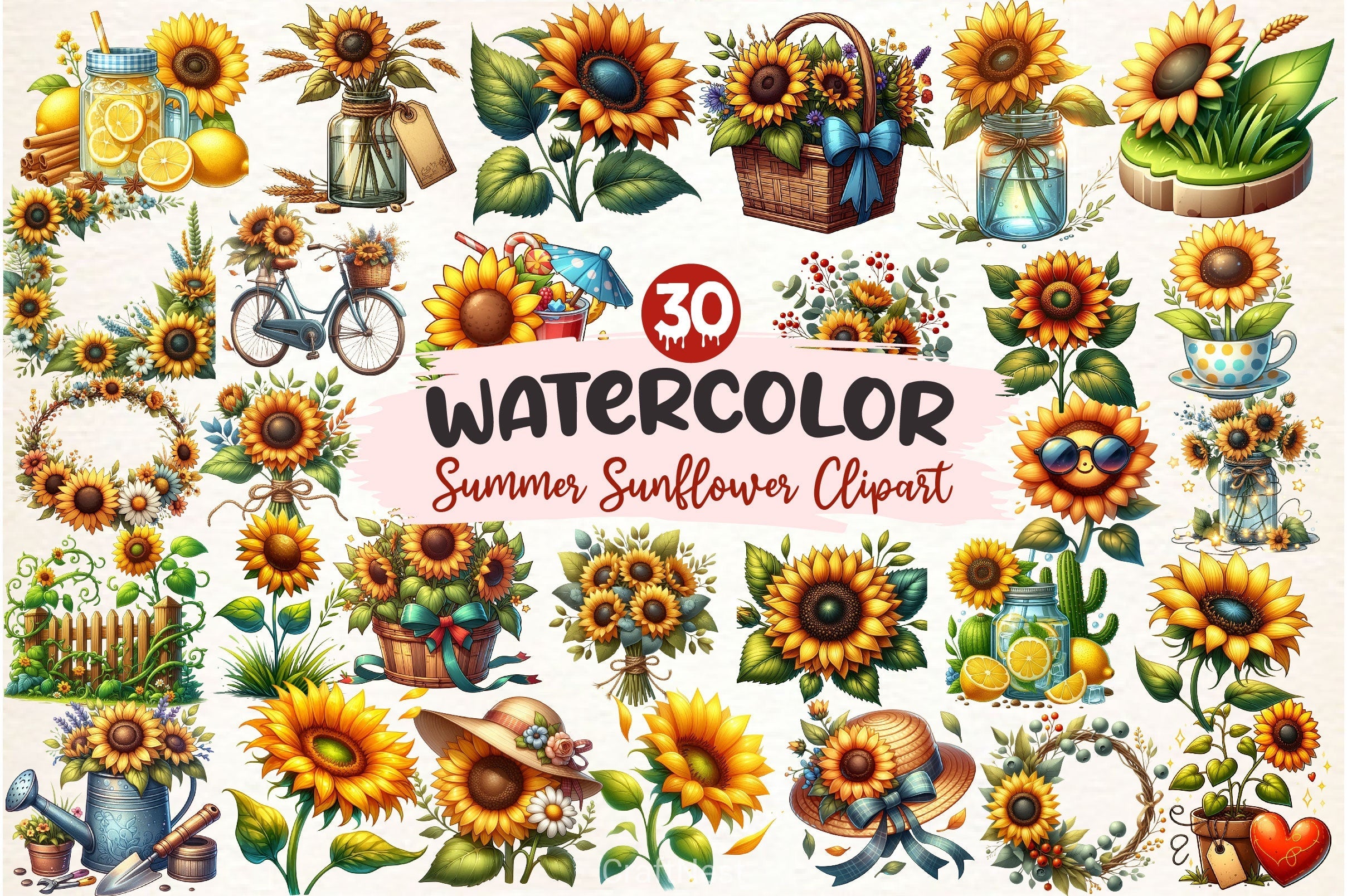 Summer Sunflower Clipart Bundle 2
