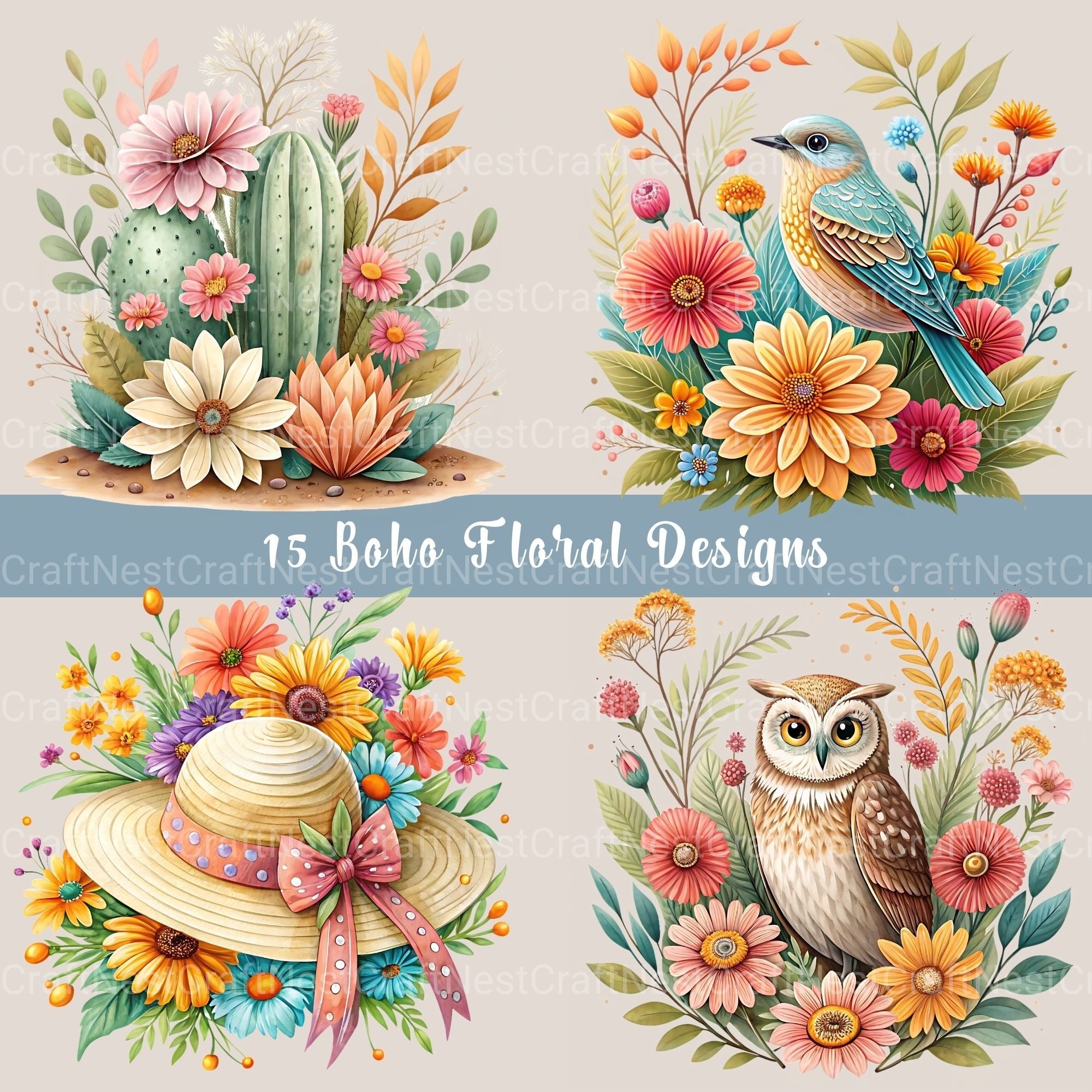Boho Floral Clipart Bundle