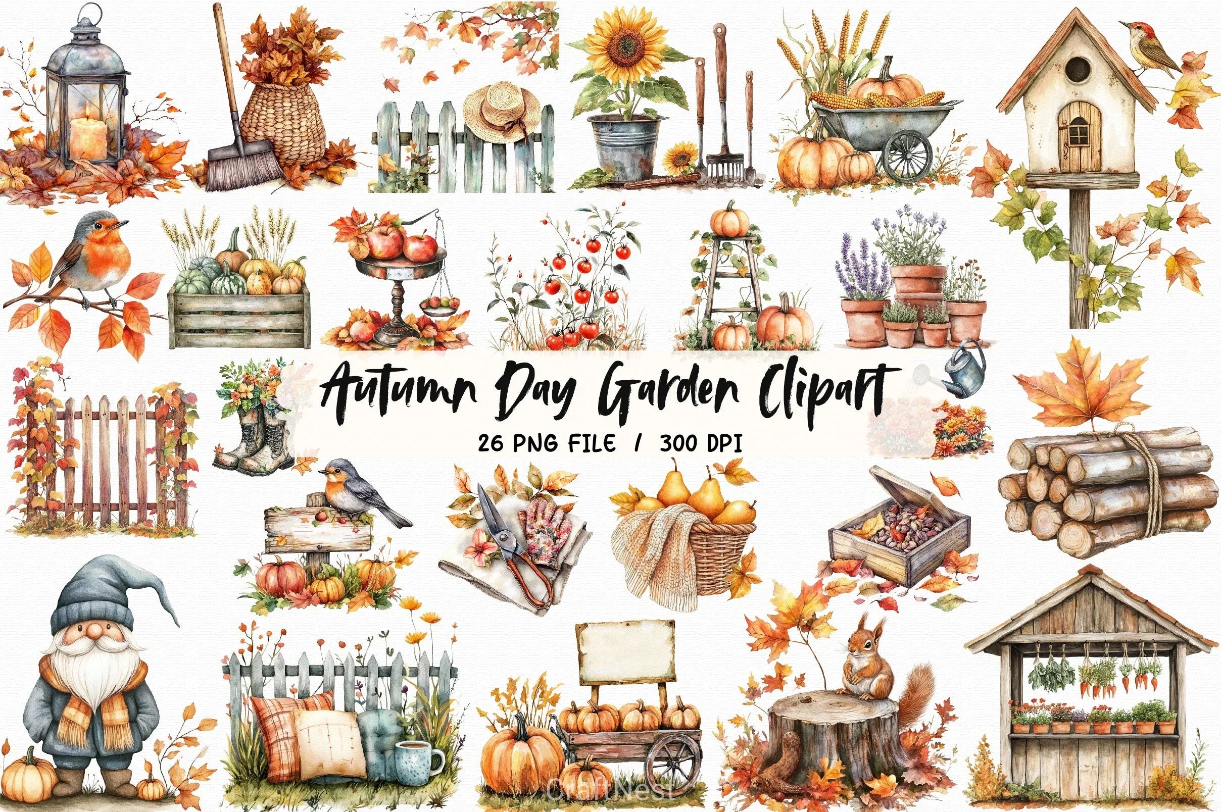 Autumn Day Garden Clipart Bundle - CraftNest - Digital Crafting and Art