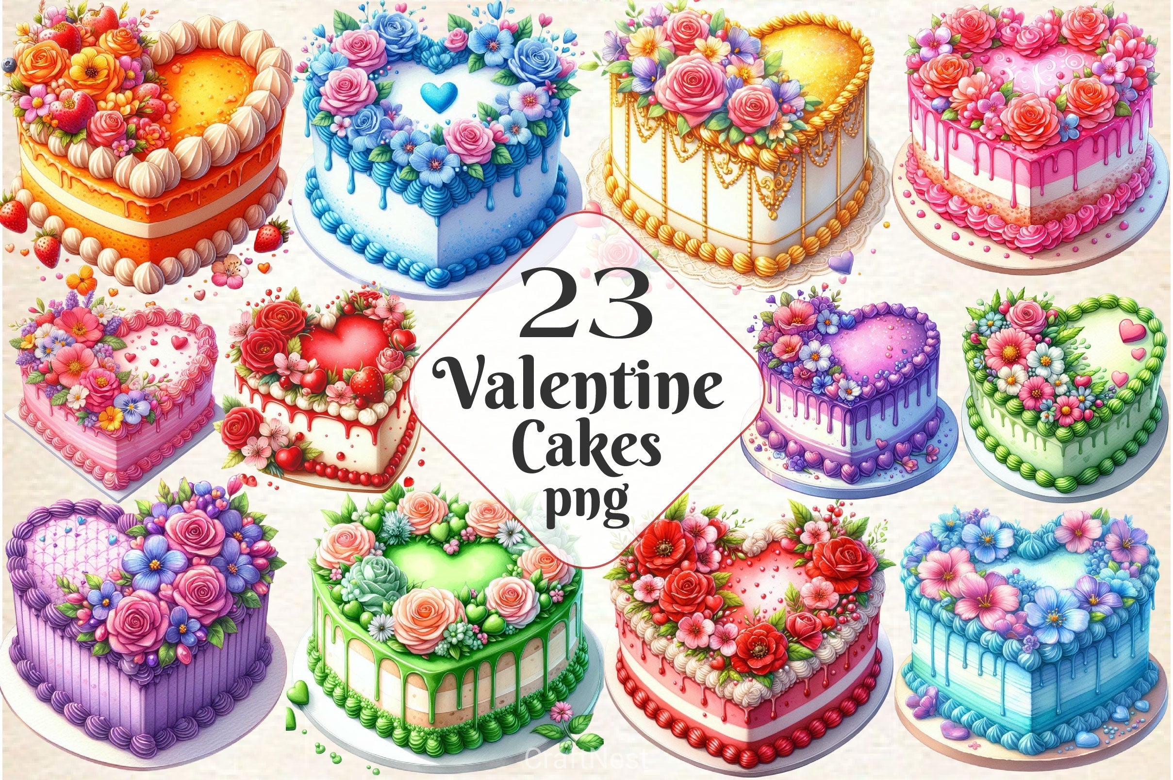 Valentine Cake Clipart Bundle 2