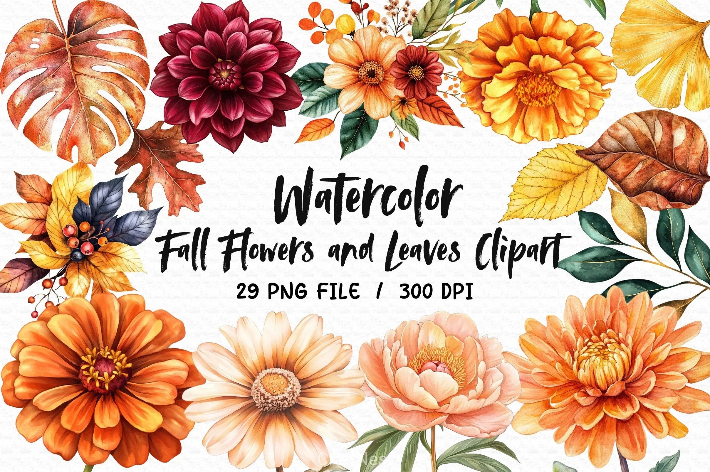 Fall Flowers & Leaves Clipart Bundle - CraftNest - Digital Crafting and Art