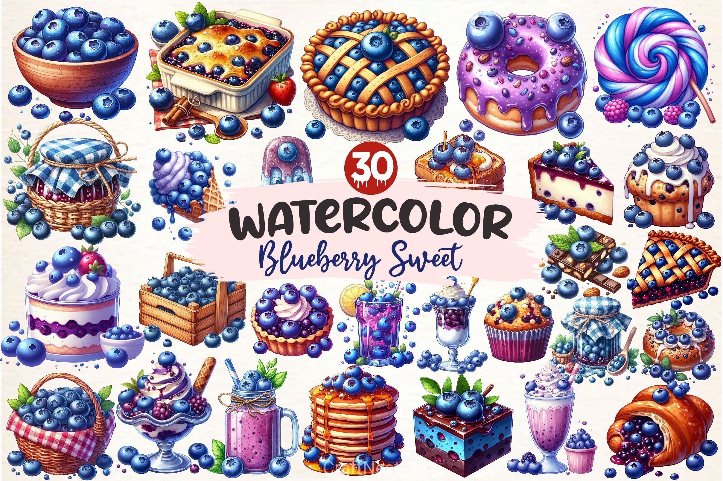 Summer Blueberry Sweet Clipart Bundle 2