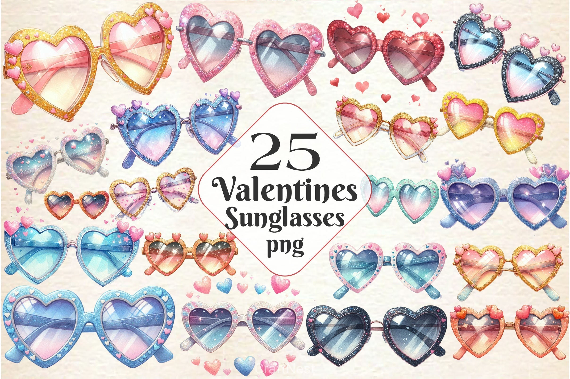 Valentine Heart Sunglasses Clipart Bundle 2