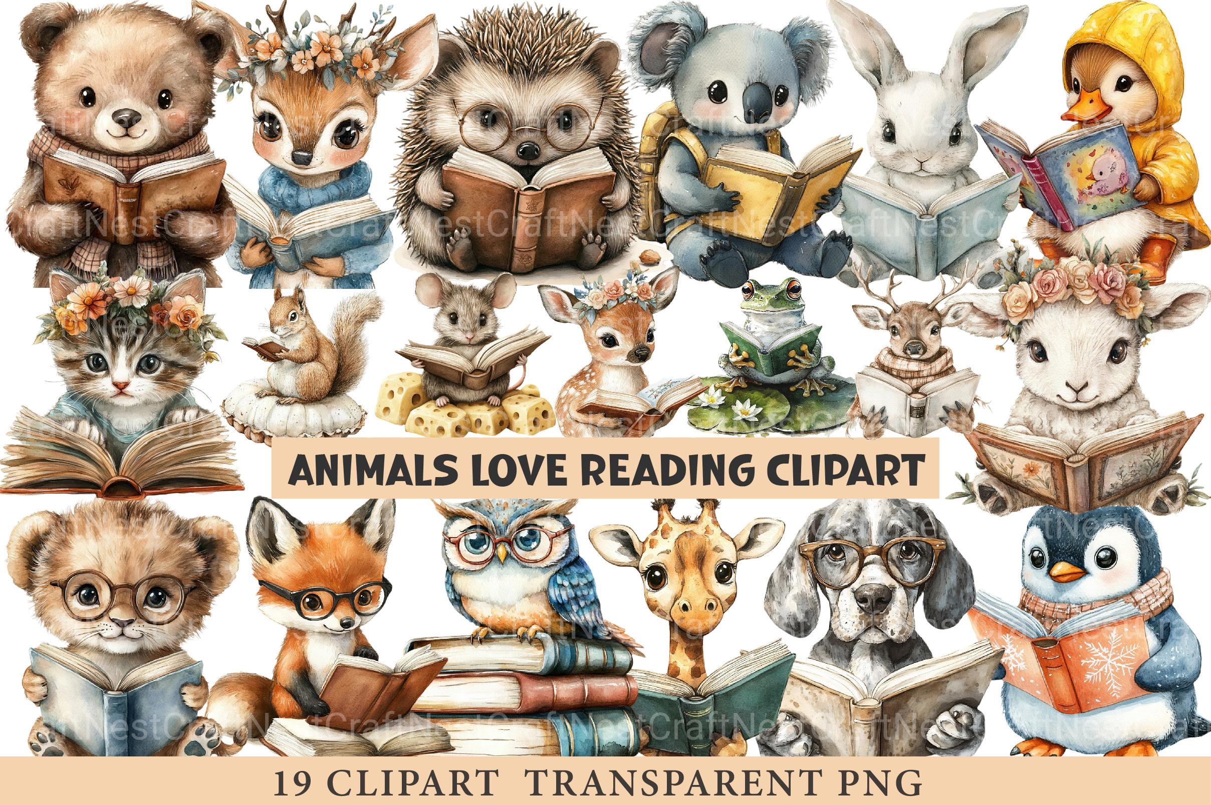 Animals Love Reading Clipart 1