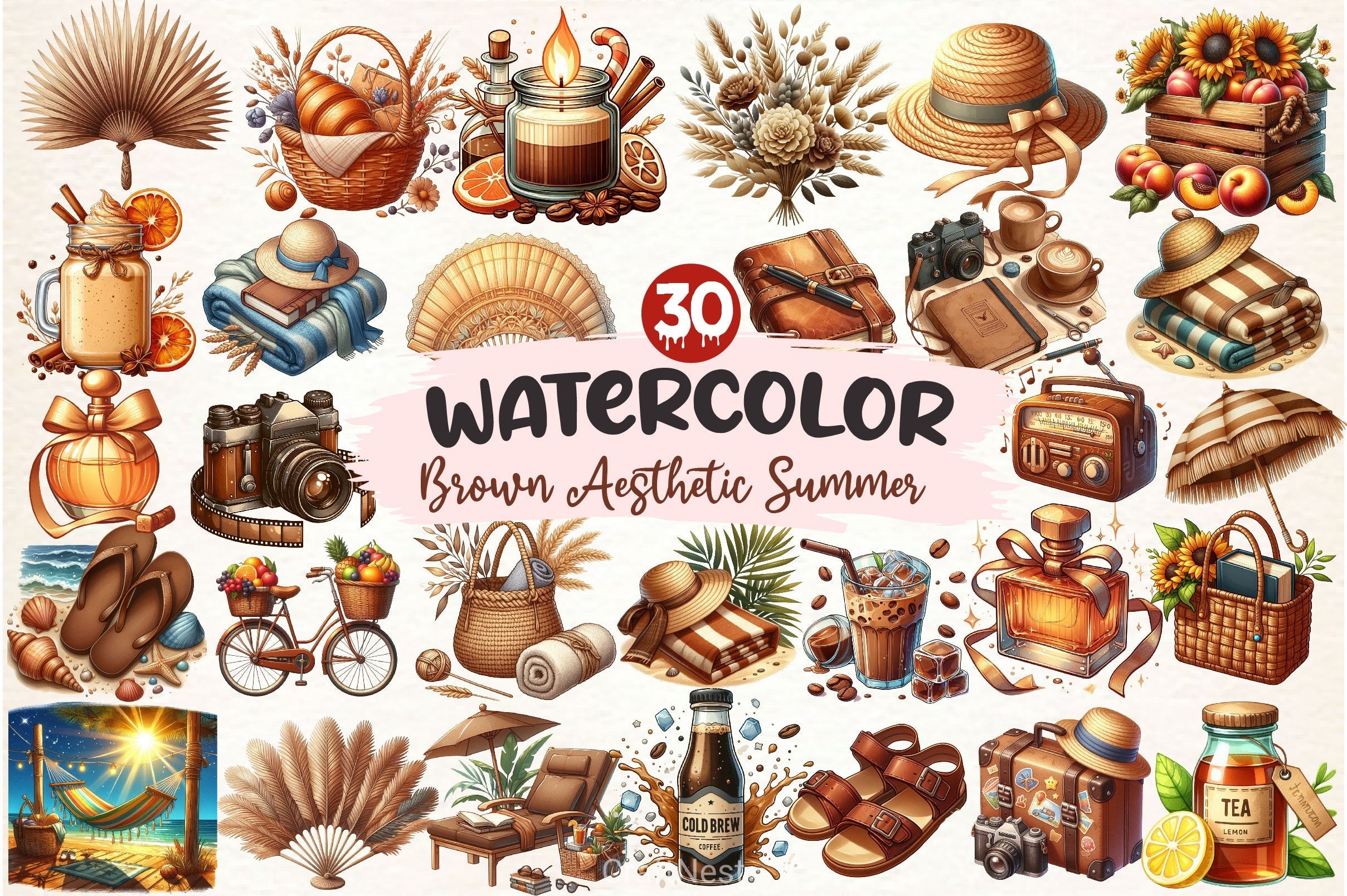Brown Aesthetic Summer Clipart Bundle