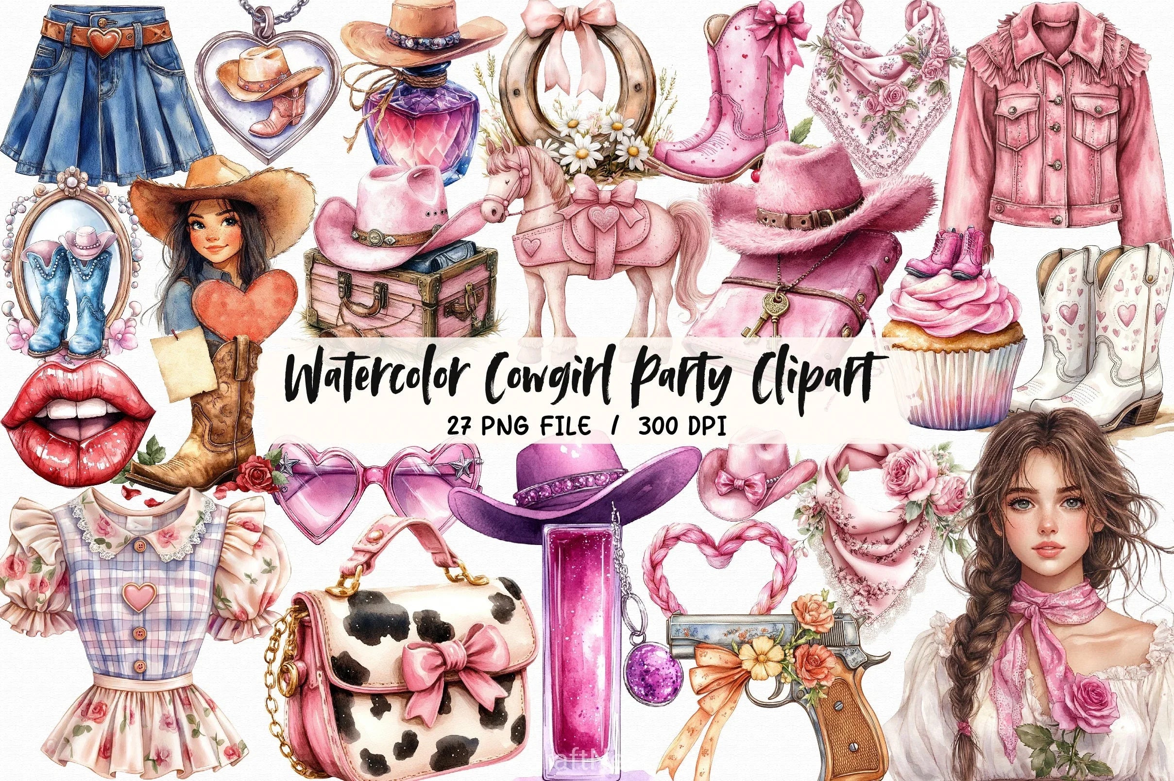 Cowgirl Party Clipart Bundle - CraftNest - Digital Crafting and Art